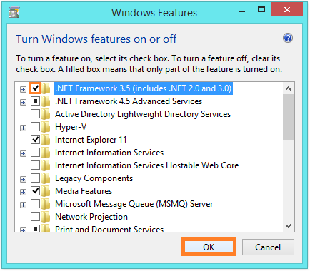 .NET Framework 3.5 in Windows 8 -Turn Windows features on or off 2 -- Windows Wally