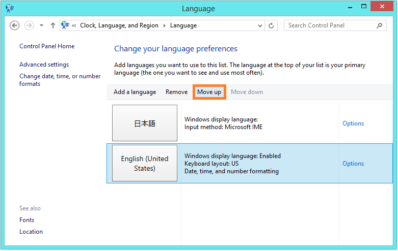 Language Pack not usable - control panel - move up - WindowsWally