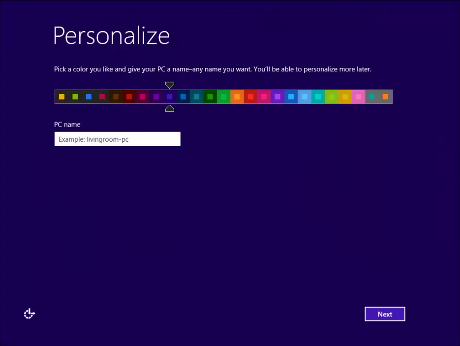 Install Windows 8 - 5 -  Personalise - WindowsWally