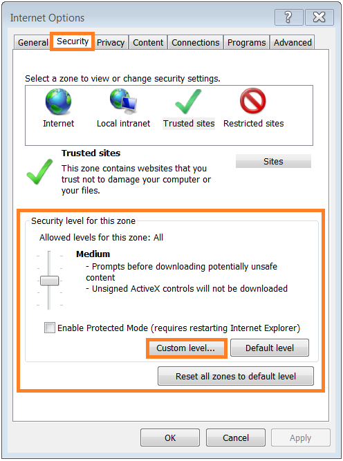 Internet Explorer Problems - Internet Explorer 10 - Internet Options - Security - Custom Level -- Windows Wally