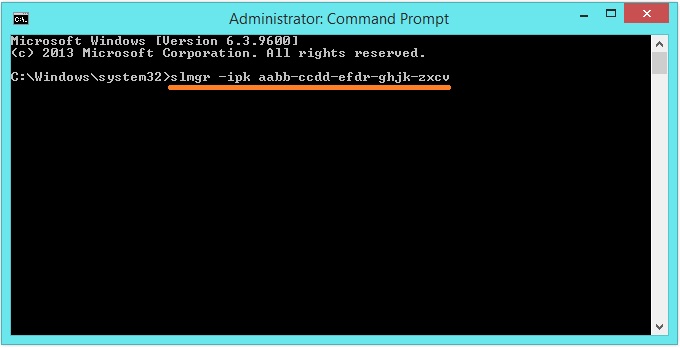 Activate Windows 8 - cmd - Run as administrator - slmgr -ipk - WindowsWally