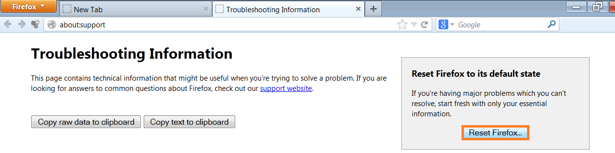 Troubleshooting Information - Reset Firefox - WindowsWally