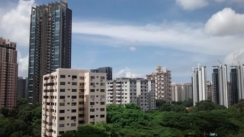 Clear day building view