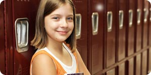 Girl and school lockers